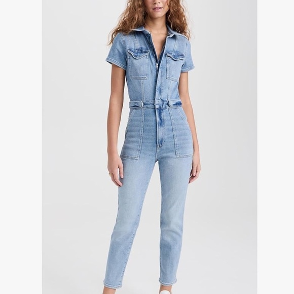 GOOD AMERICAN SHORT SLEEVE DENIM FADE WASH JUMPSUIT! NWT! XL - Picture 3 of 9